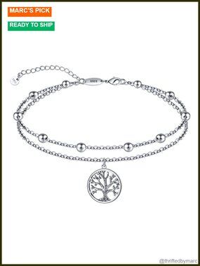 925 Sterling Silver Layered Anklet Bracelet Adjustable Beach Jewelry